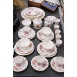 A COLLECTION OF ROYAL CROWN DERBY 'DERBY POSIES' CHINA TO INCLUDE CUPS AND SAUCERS, JUG, BEAKERS,