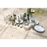AN ASSORTMENT OF CERAMICS, GLASS WARE AND SILVER PLATED ITEMS