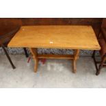 A MODERN YEW REFECTORY STYLE KITCHEN DINING TABLE, 48" X 23"
