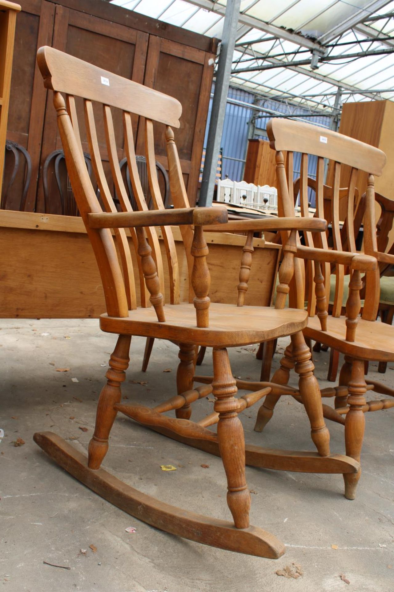 A VICTORIAN STYLE BEECH ROCKING CHAIR - Image 2 of 2