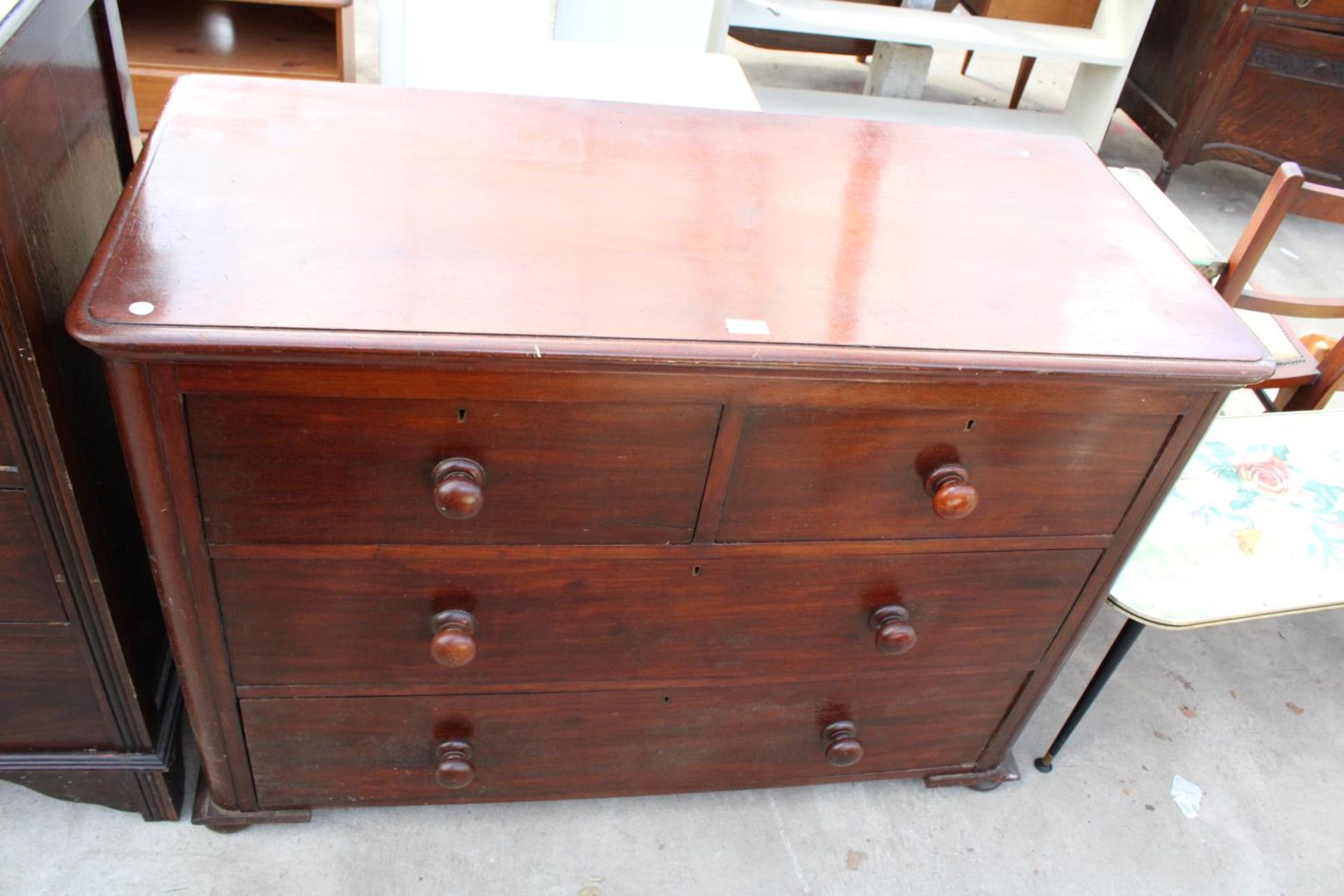 A VICTORIAN MAHOGANY CHEST OF 2 SHORT AND 2 LONG DRAWERS, 46" WIDE