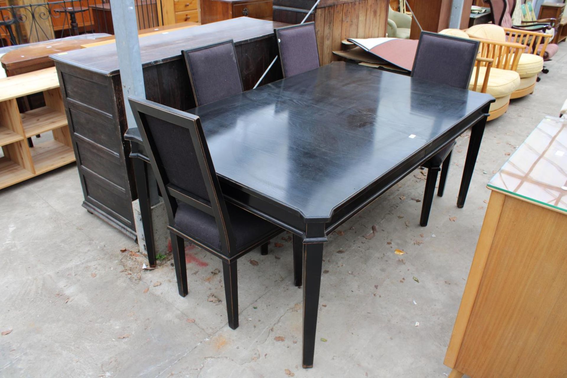A LAURA ASHLEY HENSHAW EXTENDING DINING TABLE 69" X 45" (LEAF 19.5") AND FOUR DINING CHAIRS WITH