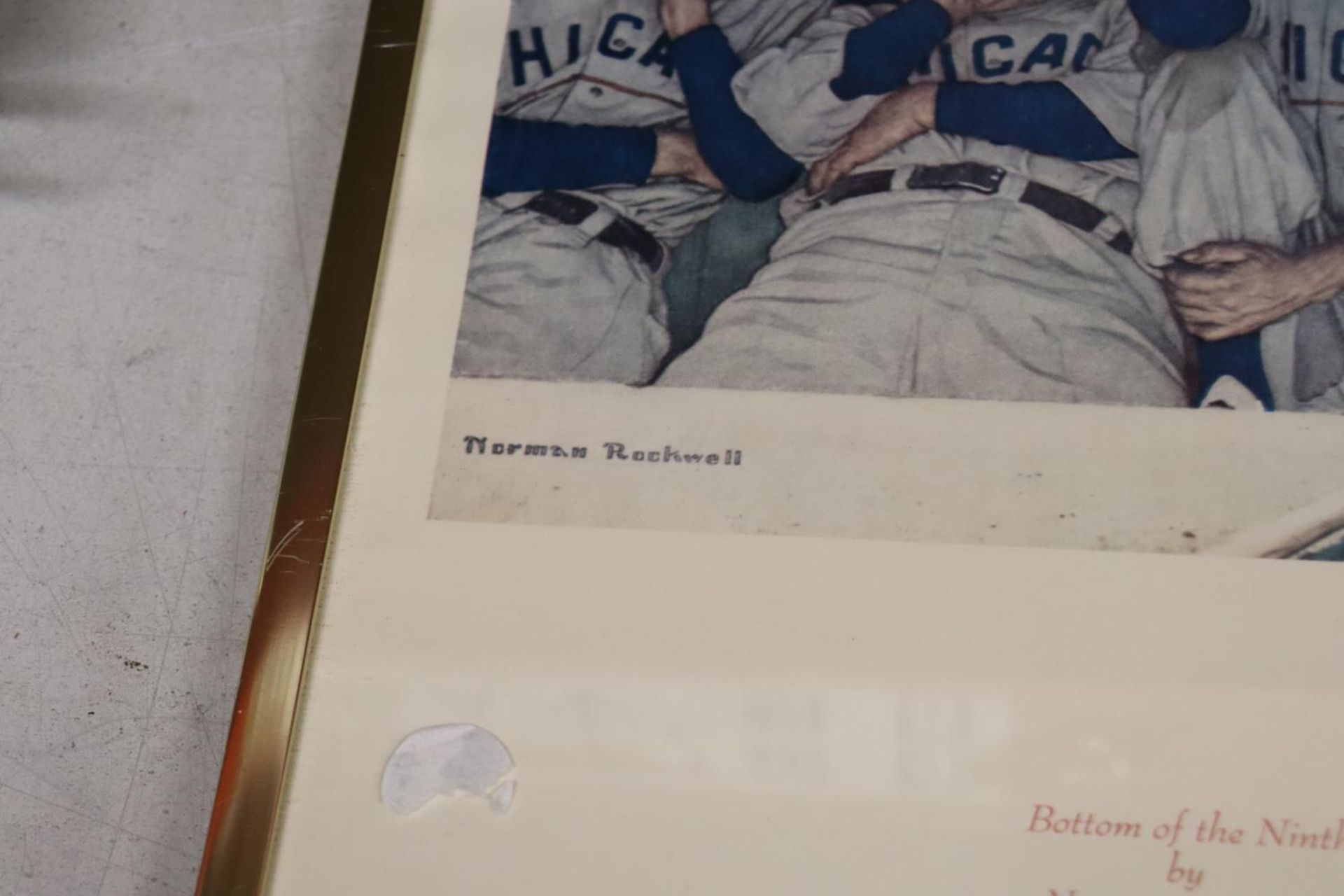 A FRAMED NORMAN ROCKWELL BASEBALL PRINT, 'BOTTOM OF THE NINTH' - Image 3 of 5
