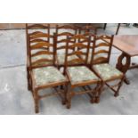 A SET OF 6, OAK, JAYCEE DINING CHAIRS WITH LADDER-BACKS, ON TURNED FRONT LEGS