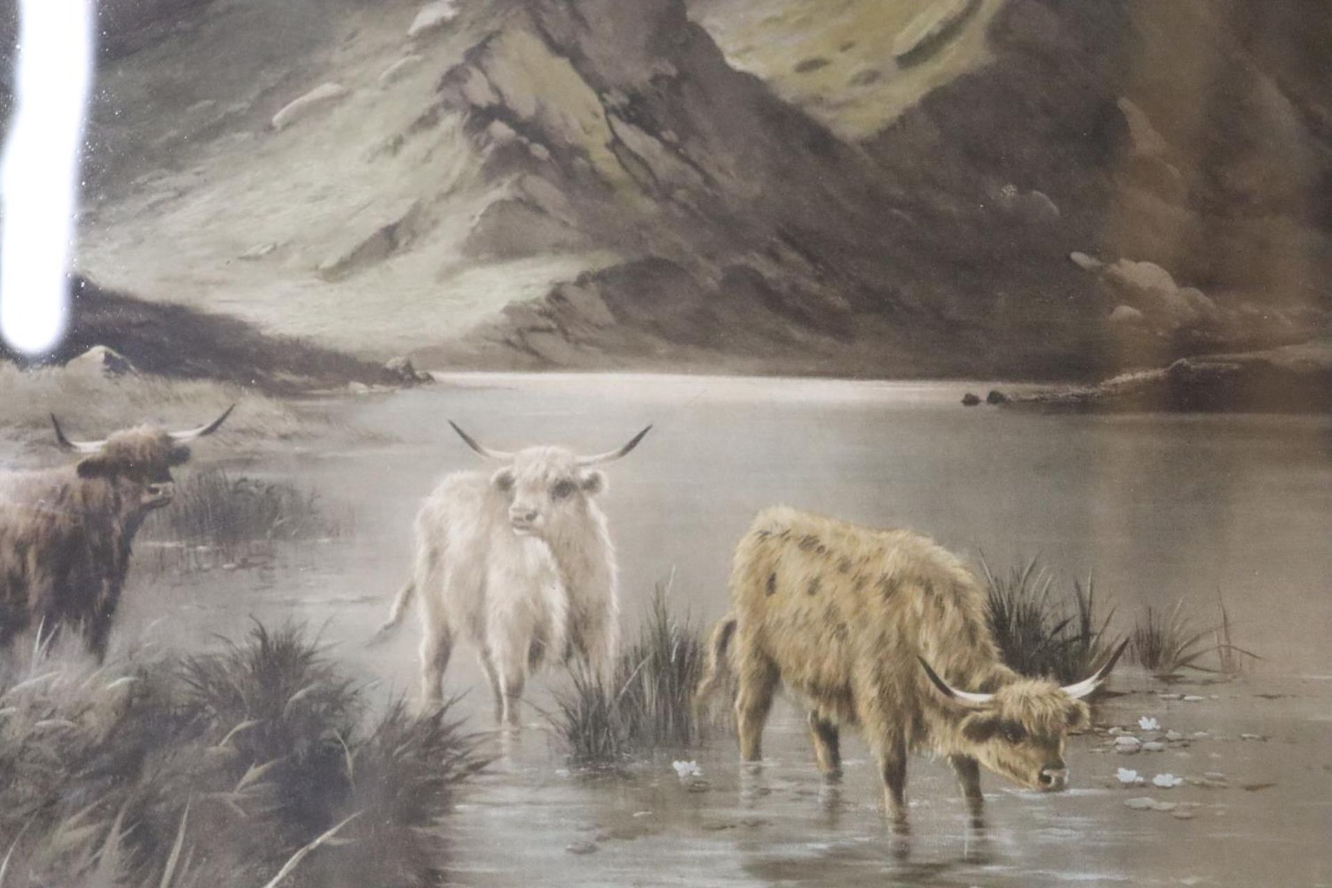 A PAIR OF GILT FRAMED PRINTS BY DAVID HICKS, OF HIGHLAND CATTLE IN A MOUNTAIN SETTING, 'AT BREAK - Image 3 of 8