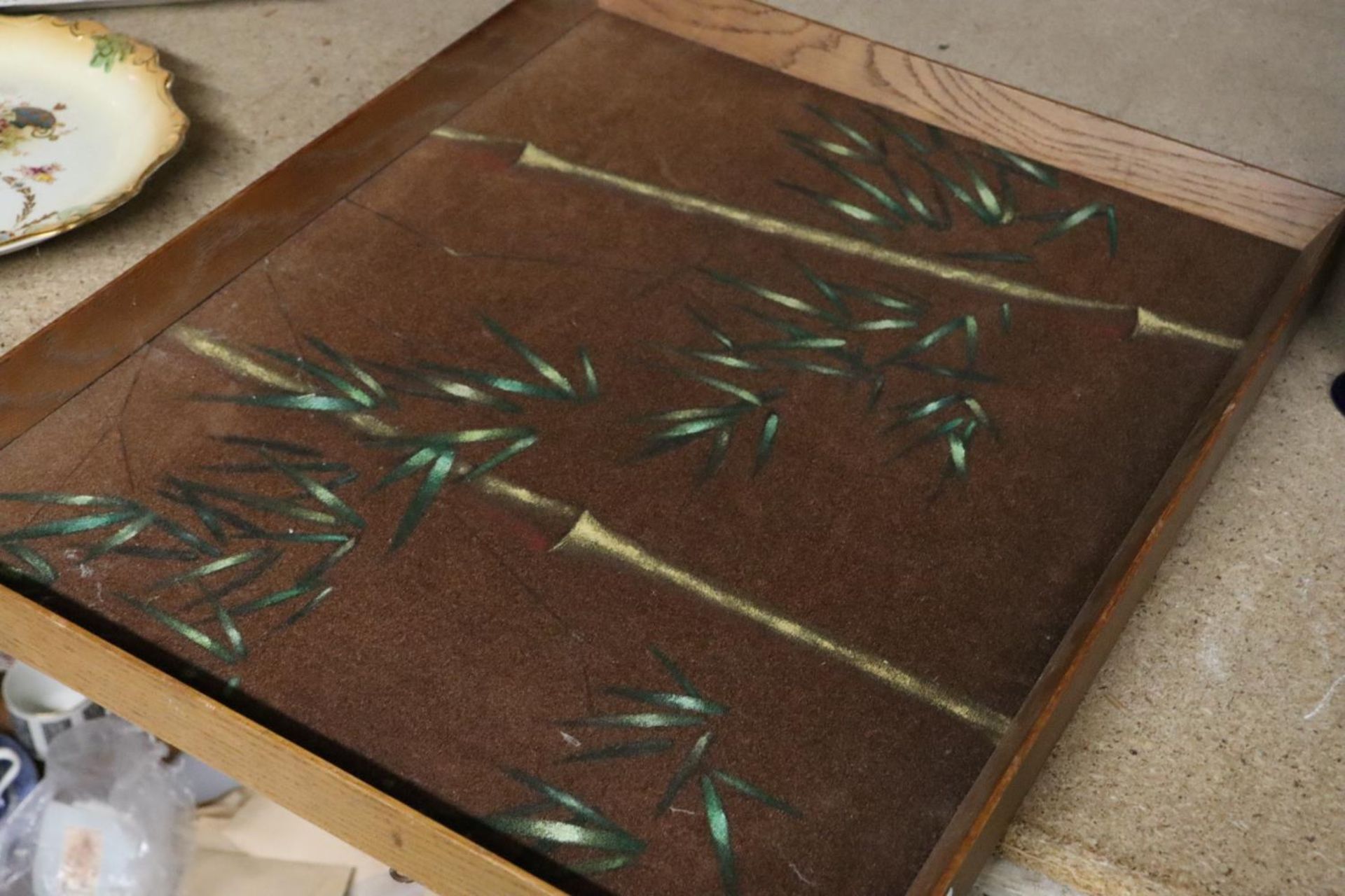 A UNUSUAL FRAMED PAINTING ON FELT OF "BAMBOO" BY PETER HALE