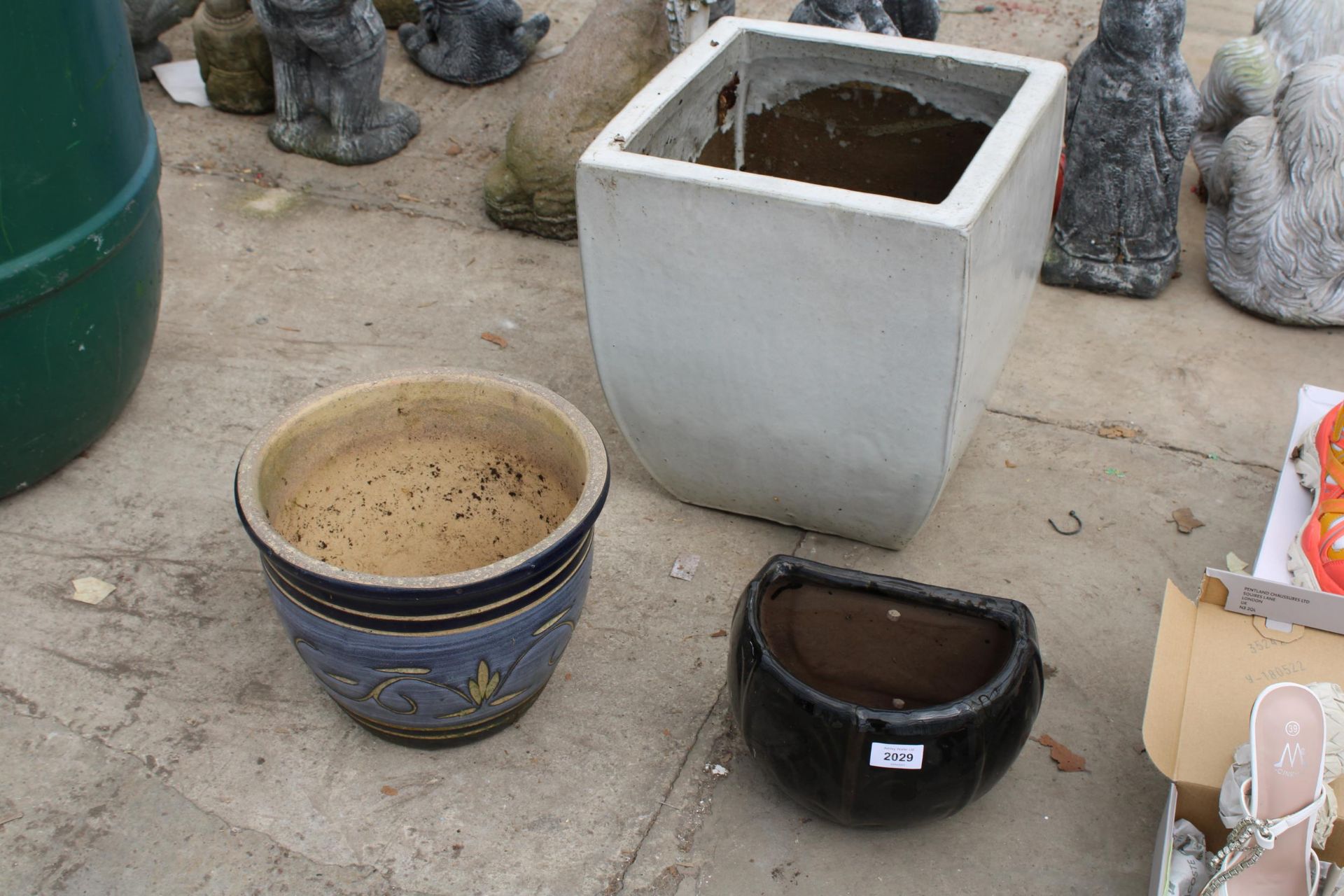 THREE GLAZED GARDEN PLANTERS