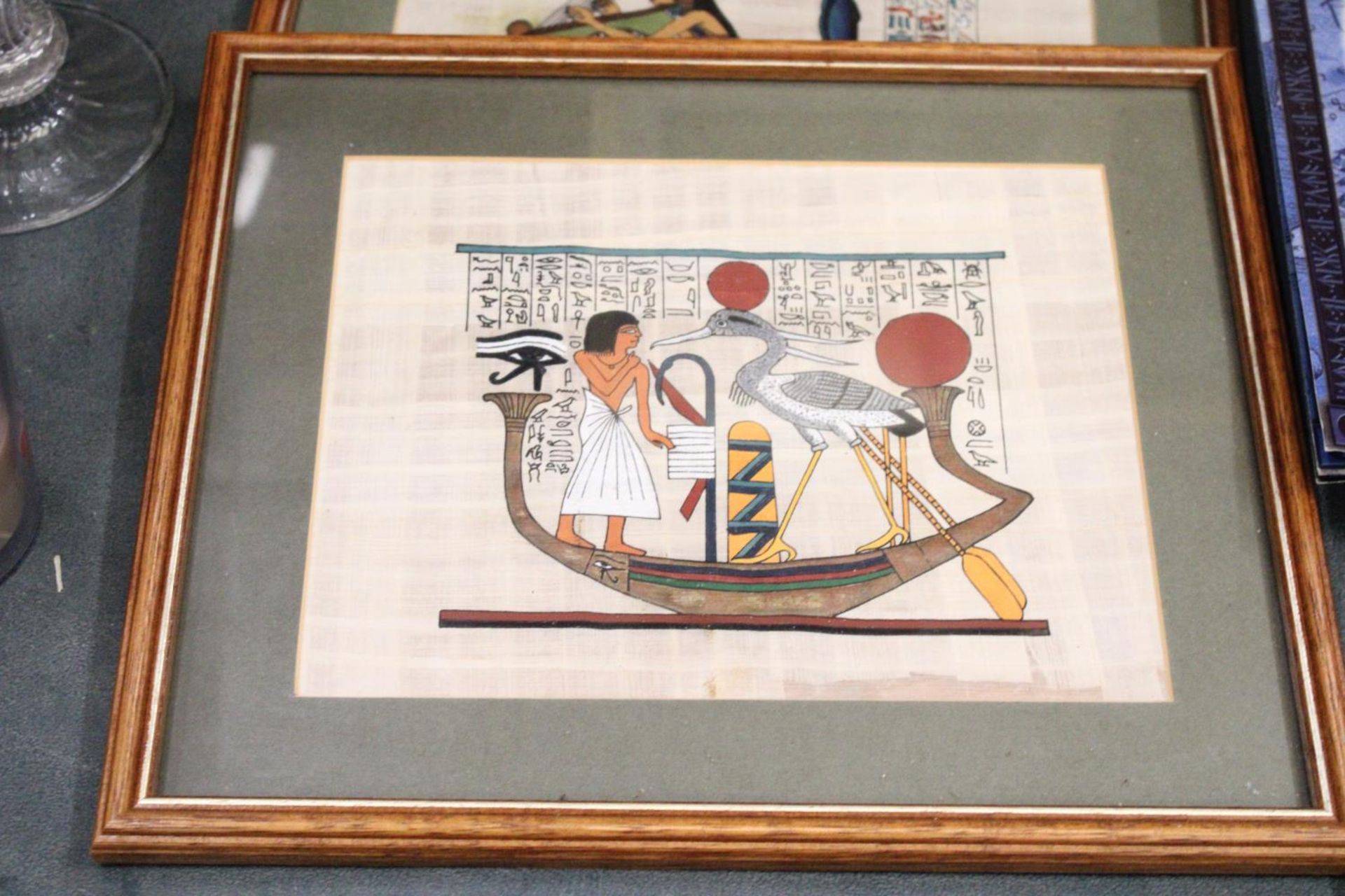 FOUR FRAMED ANCIENT EGYPTIAN DEPICTIONS ON COTTON - Image 4 of 5