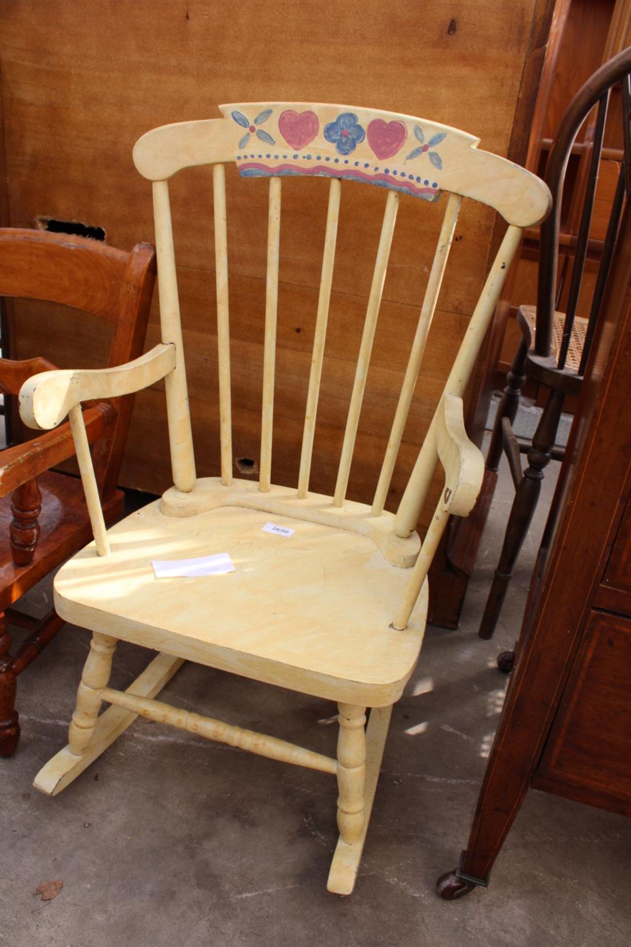 A CHILDS BEECH ELBOW CHAIR AND MODERN PAINTED CHILDS ROCKING CHAIR - Image 3 of 3