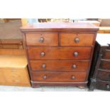 A VICTORIAN MAHOGANY CHEST OF 2 SHORT AND 3 LONG DRAWERS, 44.5" WIDE