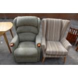 TWO ITEMS TO INCLUDE AN UPHOLSTERED PARKER KNOLL WINGBACK CHAIR AND A FURTHER UPHOLSTERED RECLINER