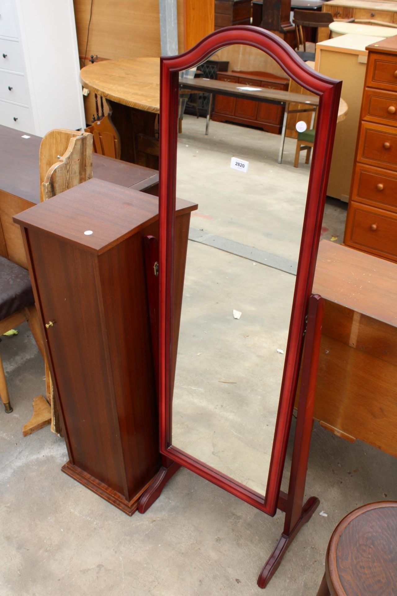 A MODERN CHEVAL MIRROR AND 11" WIDE MODERN STORAGE CABINET - Image 2 of 3