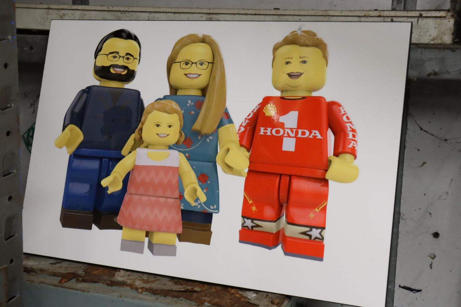 A PRINT OF A LEGO 'FAMILY', 60CM X 40CM