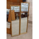 TWO MODERN GILT FRAMED WALL MIRRORS