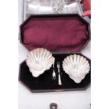 A BOXED SILVER PLATED "SHELLS AND FORK" OYSTER SET