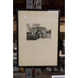 A FRAMED SIGNED PRINT OF "THE PENDS, ST ANDREWS" - INDISTINGUISHABLE SIGNATURE