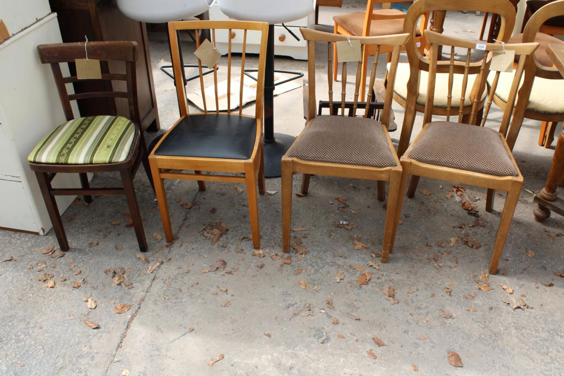 THREE VARIOUS RETRO DINING CHAIRS AND ONE OTHER
