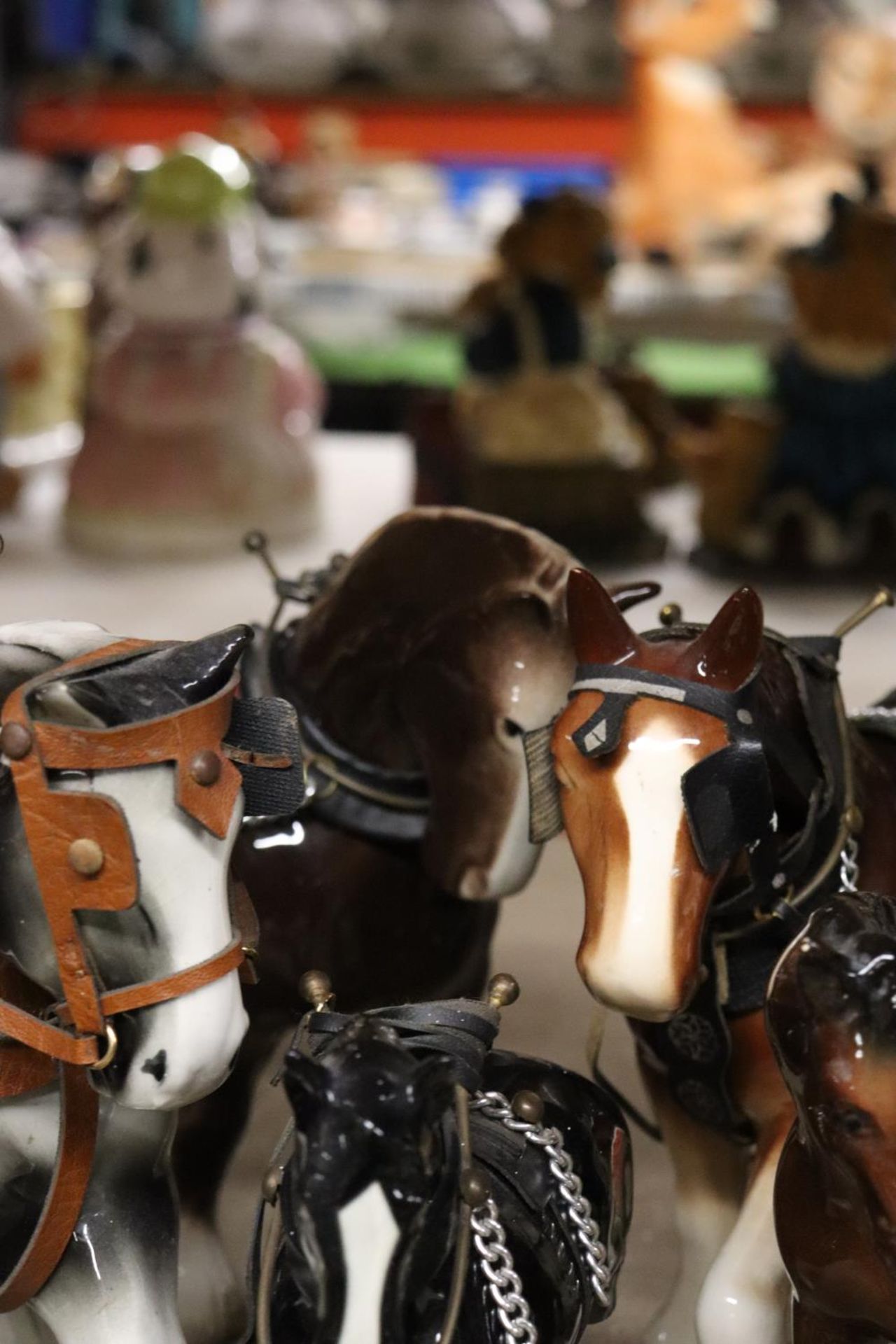 SEVEN CERAMIC HORSE FIGURES, SOME WITH HARNESSES, 1 A/F - Image 5 of 6