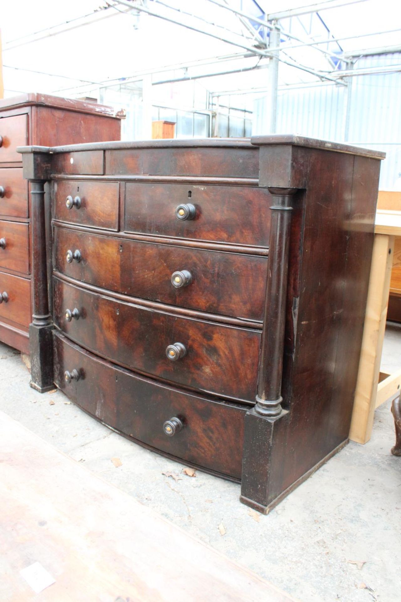 A VICTORIAN MAHOGANY BOW-FRONTED CHEST OF 2 SHORT, 3 LONG AND 2 SECRET FRIEZE DRAWERS, 49" WIDE - Image 2 of 6