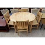 A MODERN EXTENDING KITCHEN TABLE WITH WOODBLOCK TOP AND 4 CHAIRS