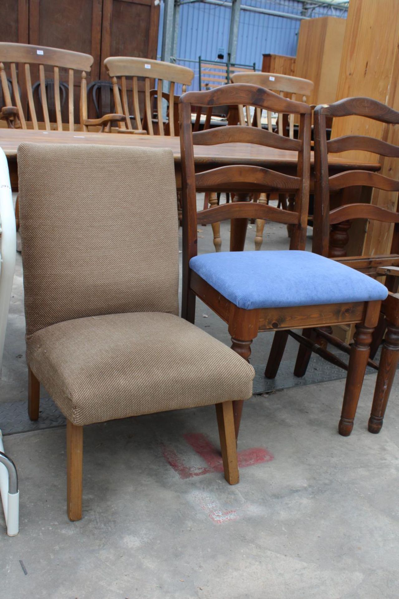 FIVE MODERN LADDER-BACK DINING CHAIRS, ONE BEING A CARVER AND BEDROOM CHAIR - Image 3 of 3