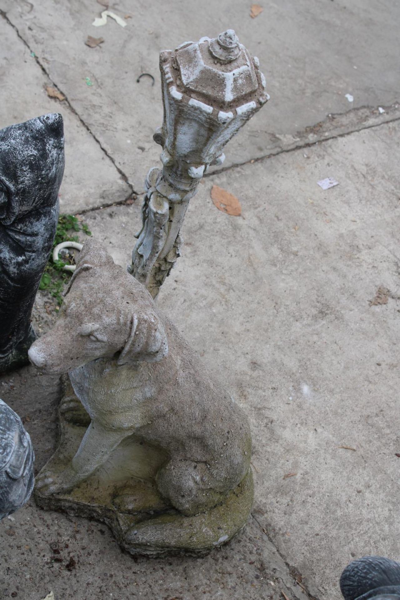 FIVE CONCRETE GARDEN FIGURES TO INCLUDE A DOG AND A LAMP POST ETC - Image 3 of 3