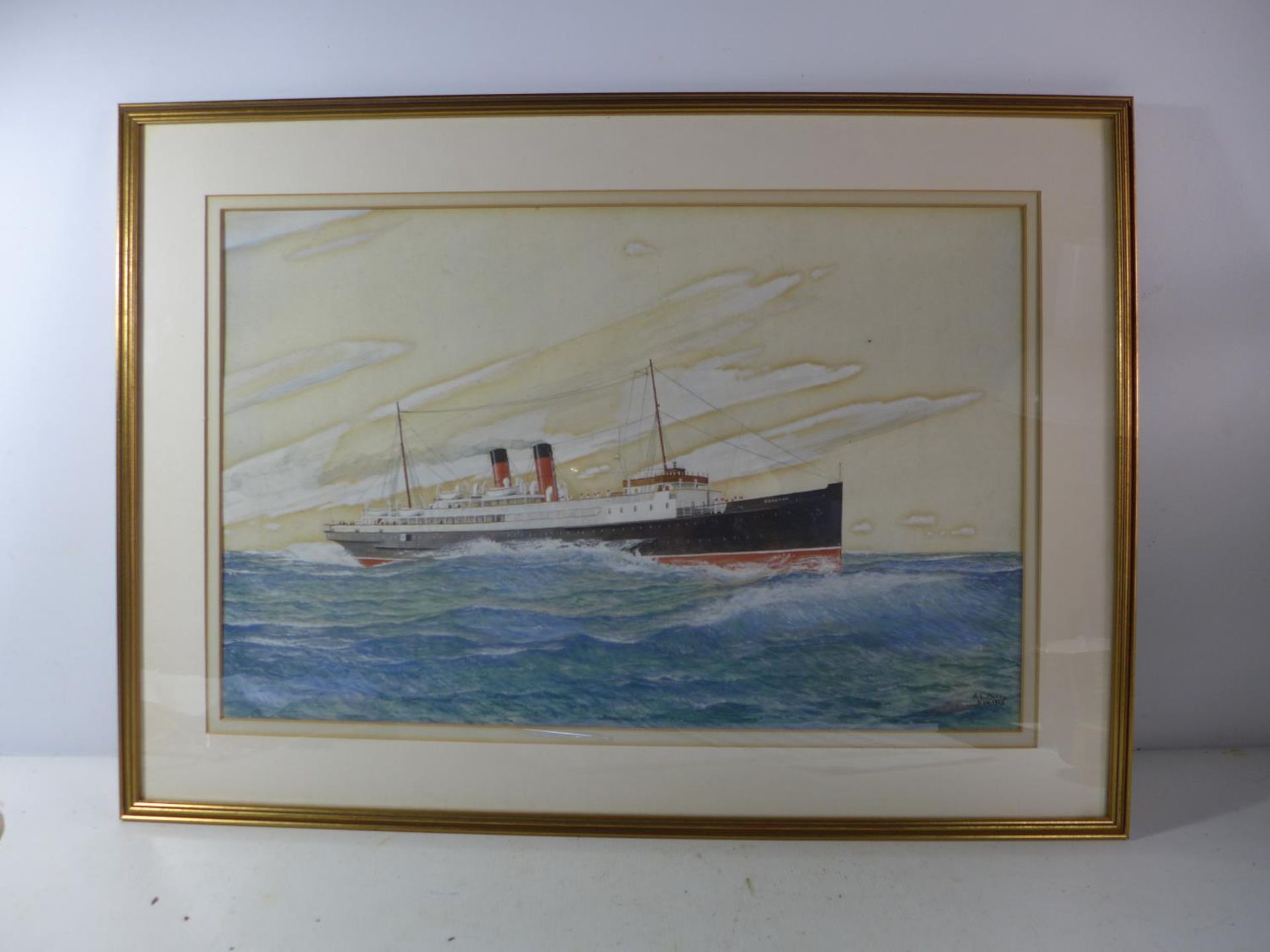 A FRAMED WATERCOLOUR PICTURE OF T.S.S.MANXMAN BY A.L. PARRY DATED 1928, 35CM X 54CM. T.S.S. - Image 4 of 7