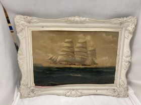 A FRAMED OIL ON BOARD OF A GALLEON SIGNED A HUMPHERYS 1914 TI LOWER LEFT HAND CORNER WITH MERSEY A