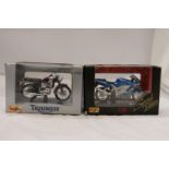 TWO AS NEW MODEL MOTORBIKES IN BOXES - A TRIUMPH T120 BONNEVILLE AND A KAWASAKI