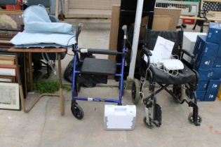 AN ASSORTMENT OF MOBILITY ITEMS TO INCLUDE A WHEEL CHAIR AND A DRIVE WALKING AID ETC