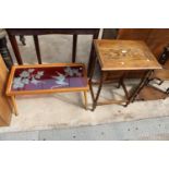 AN EARLY 20TH CENTURY OAK BARLEY-TWIST OCCASIONAL TABLE AND GLASS TOP COFFEE TABLE WITH BIRDS AND