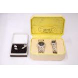 A COUPLES AKASHI WATCH SET TOGETHER WITH PAIR OF CUFFLINKS