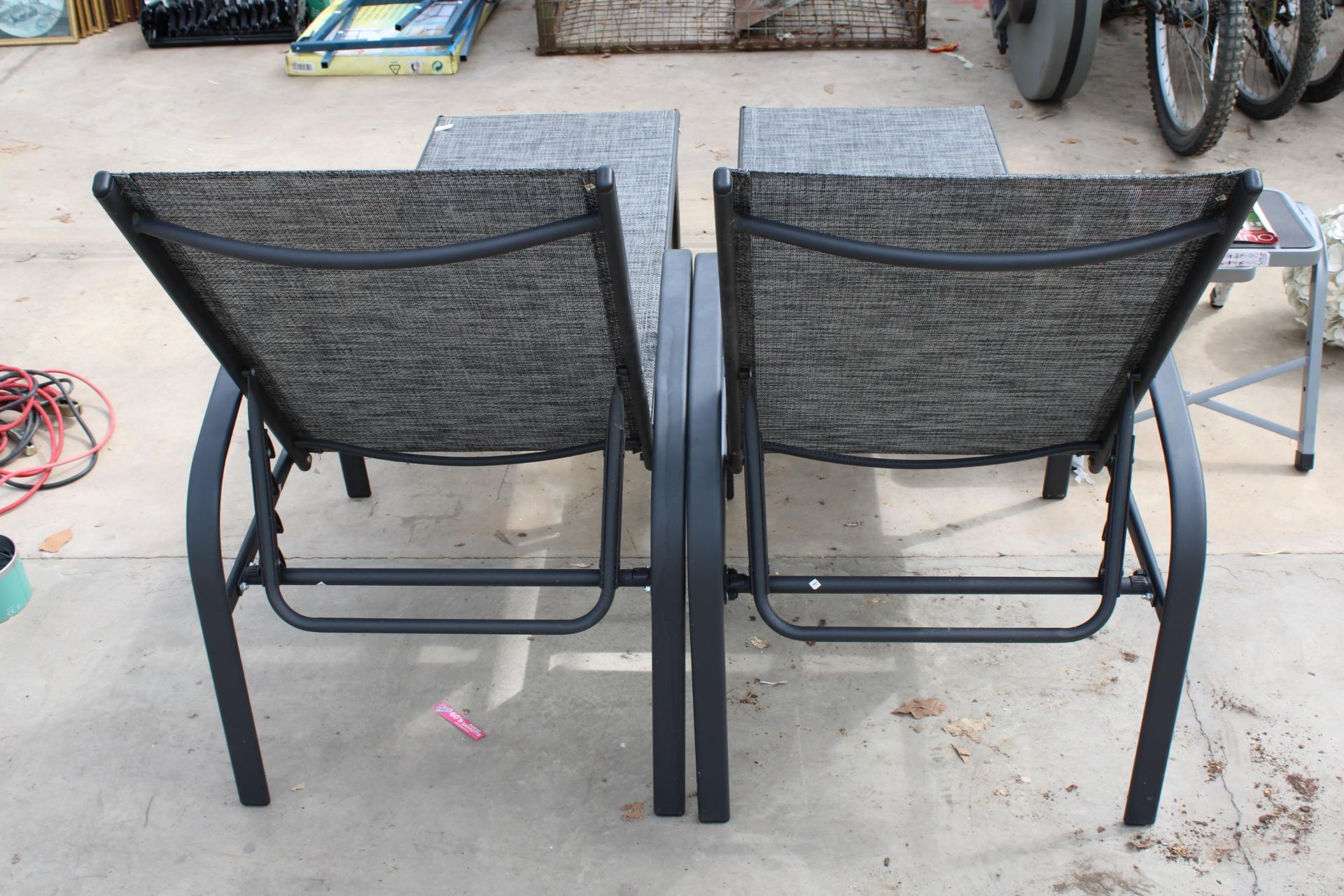 A PAIR OF METAL FRAMED GREY GARDEN LOUNGERS - Image 3 of 3