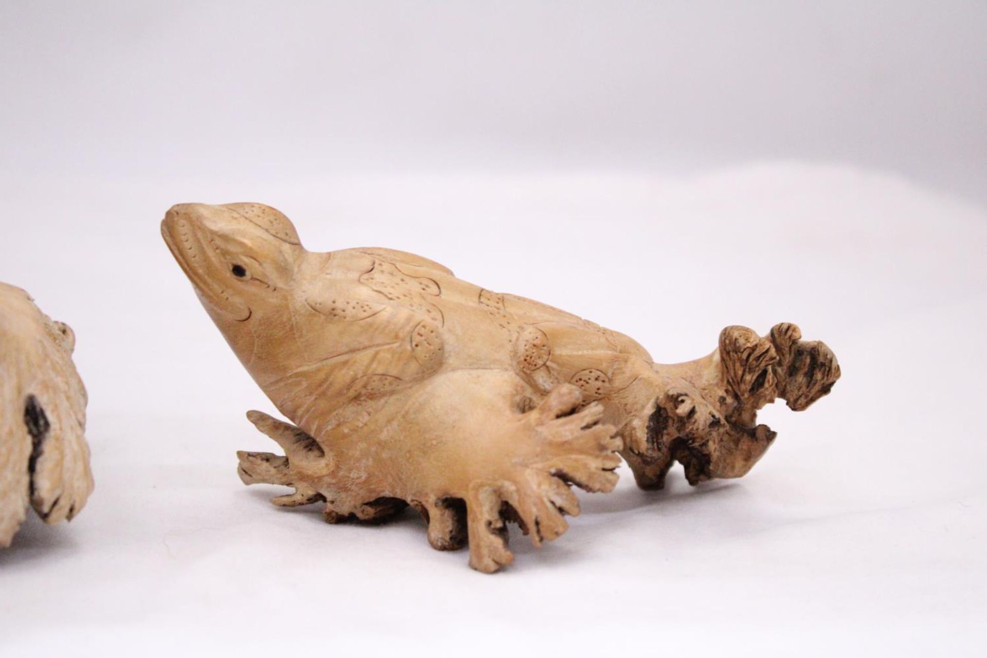 A VINTAGE CARVED DRIFTWOOD WOOD FROG AND LIZARD - Image 3 of 7