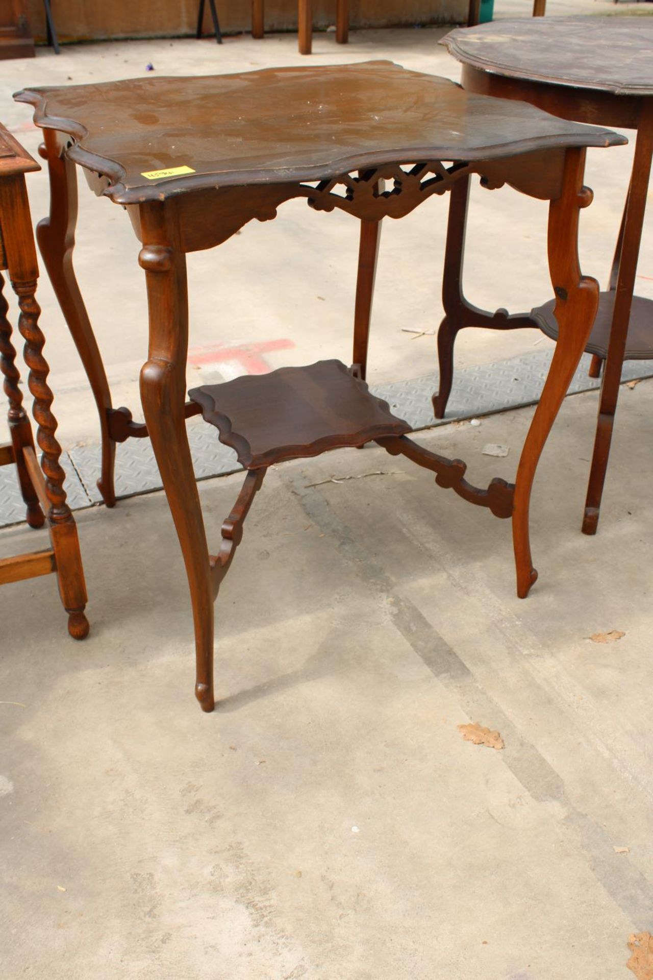 TWO LATE VICTORIAN MAHOGANY TWO TIER CENTRE TABLES AND OAK BARLEY-TWIST SIDE TABLE - Image 3 of 4