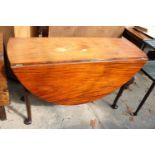 A 19TH CENTURY MAHOGANY OVAL DINING TABLE ON PAD FEET, 53" X 46.5" OPENED