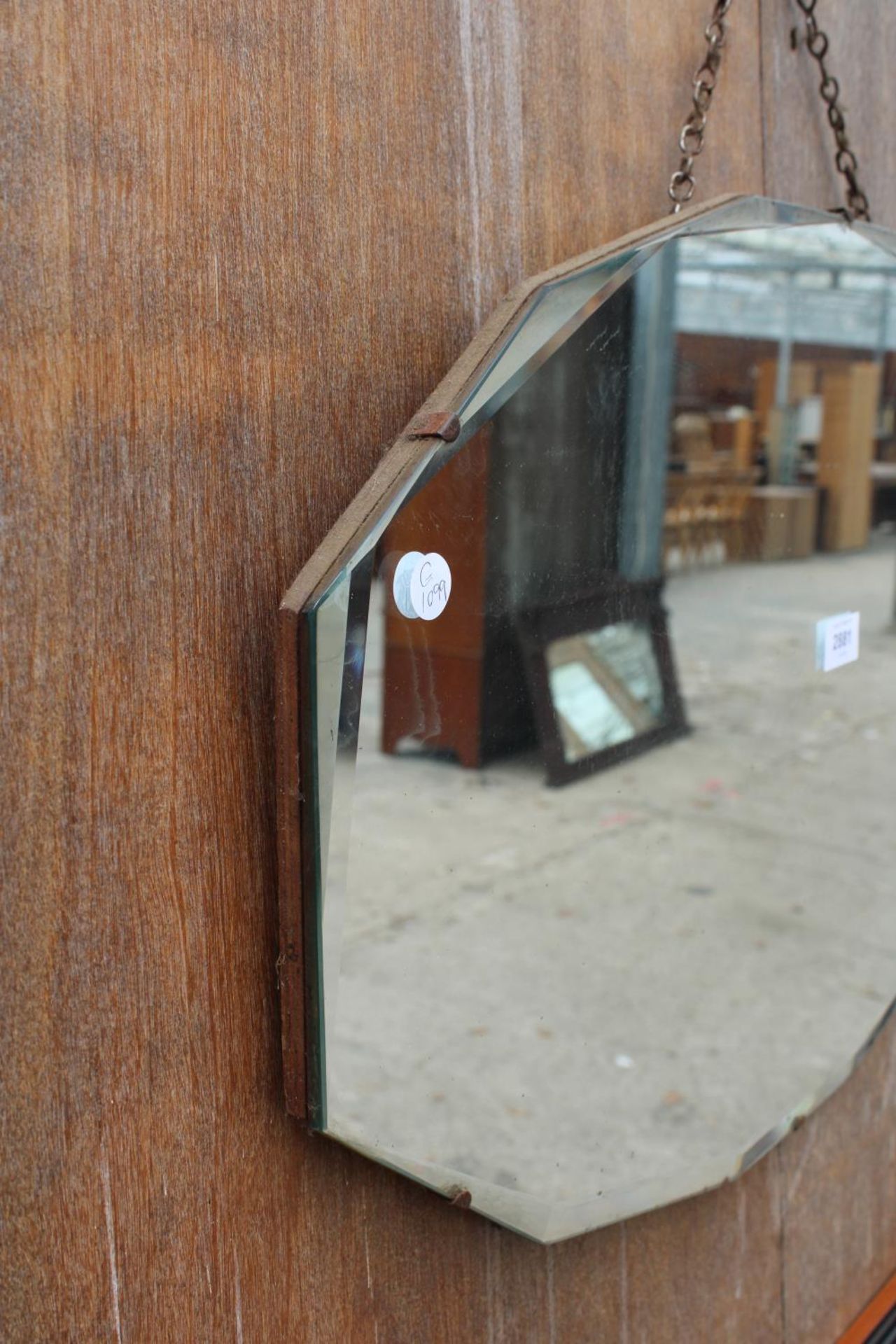 A MID 20TH CENTURY FRAMELESS WALL MIRROR 27" X 16" - Image 2 of 2