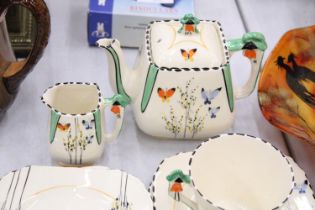 A PART TEA SET OF "BURLEIGH" WARE TO INCLUDE A TEA POT, MILK JUG, TWO CUPS, THREE SAUCERS AND FIVE