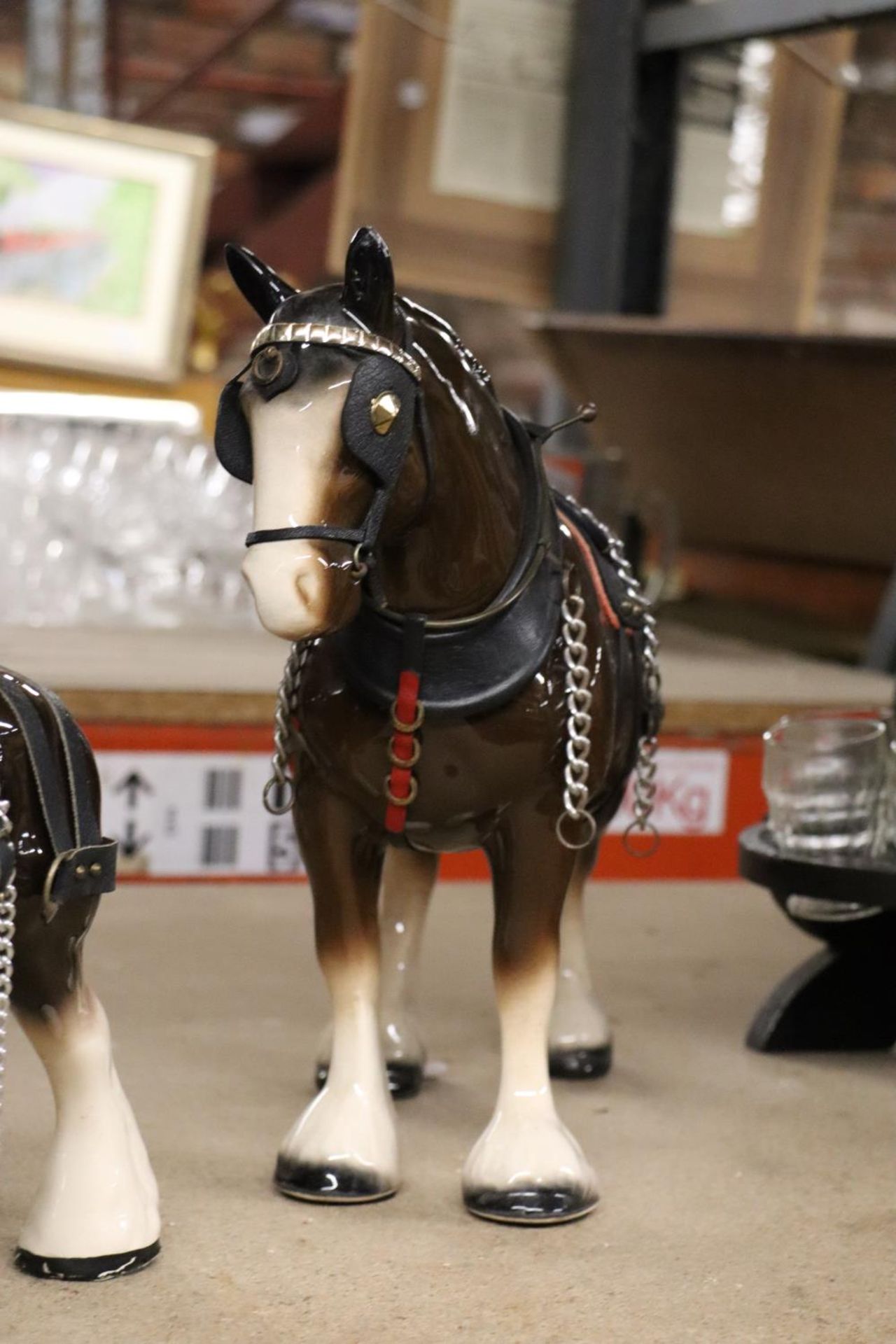 THREE LARGE CERAMIC SHIRE HORSE FIGURES WITH HARNESSES - Image 4 of 6