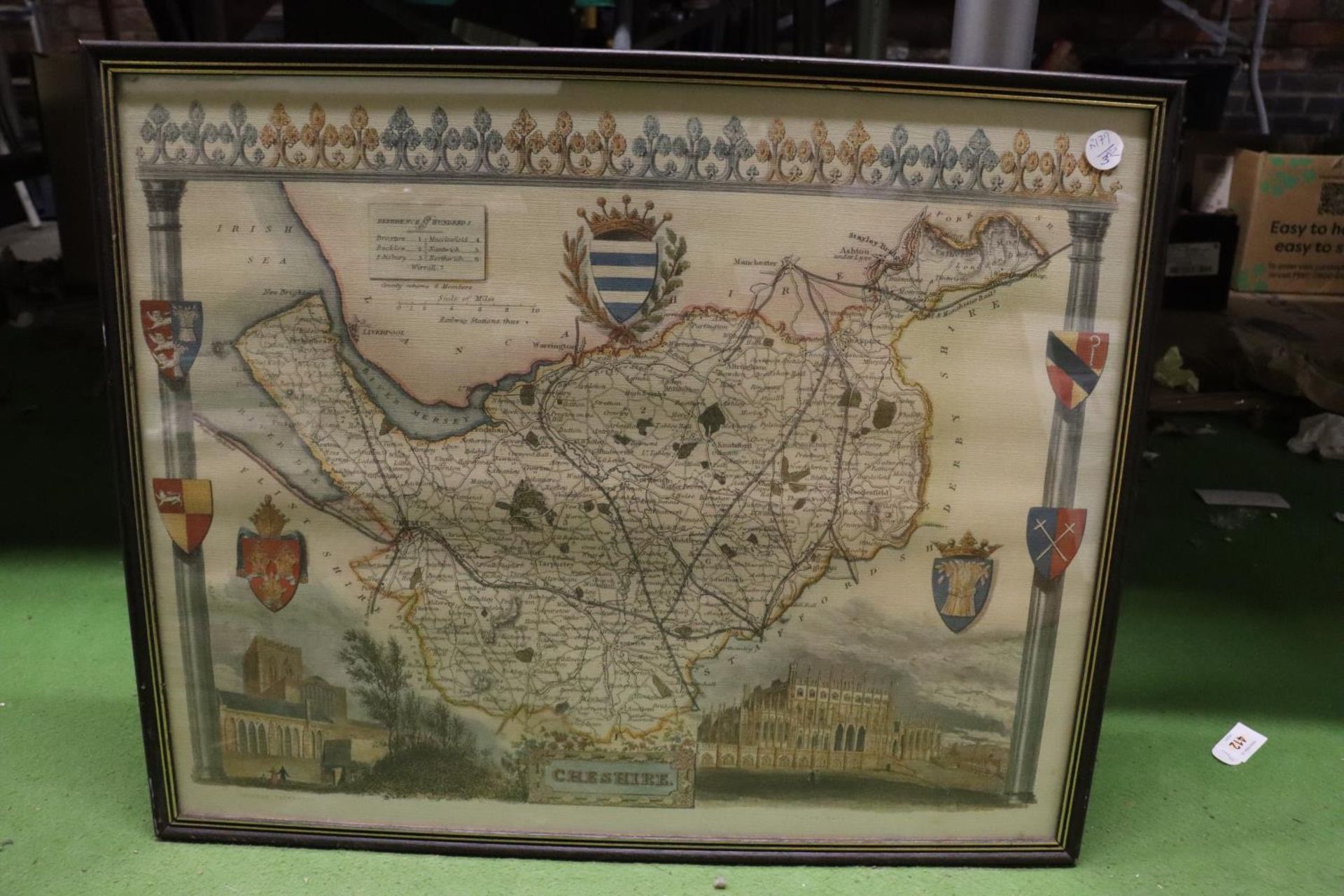 TWO FRAMED VINTAGE MAPS OF CHESHIRE AND THE ORIENT - Image 3 of 5