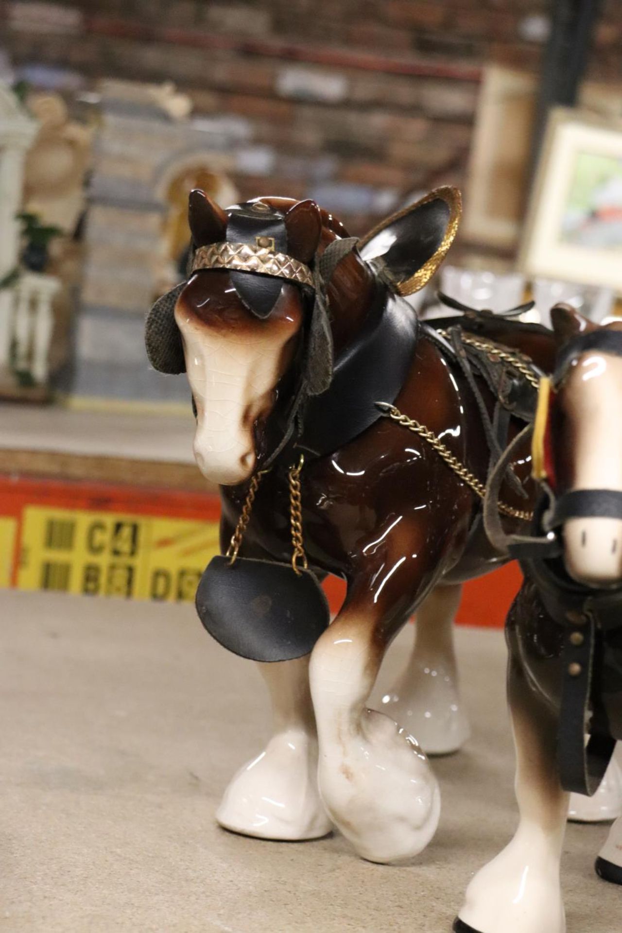 THREE LARGE CERAMIC SHIRE HORSE FIGURES WITH HARNESSES - Image 3 of 6