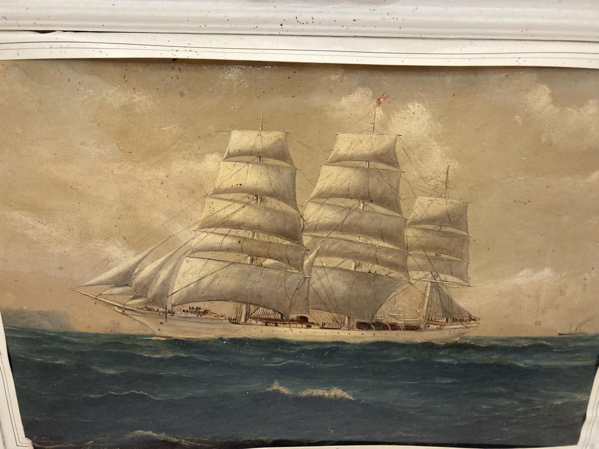 A FRAMED OIL ON BOARD OF A GALLEON SIGNED A HUMPHERYS 1914 TI LOWER LEFT HAND CORNER WITH MERSEY A - Image 2 of 4