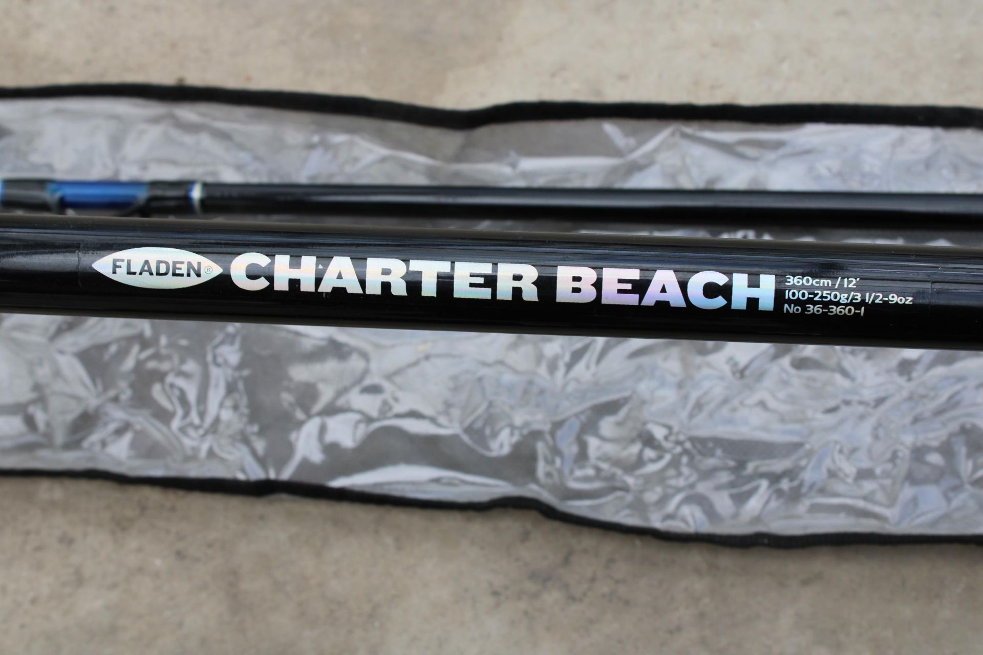 TWO FIBREGLASS BEACHCASTER RODS TO INCLUDE A RED WOLF AND A FLADEN - Image 3 of 4