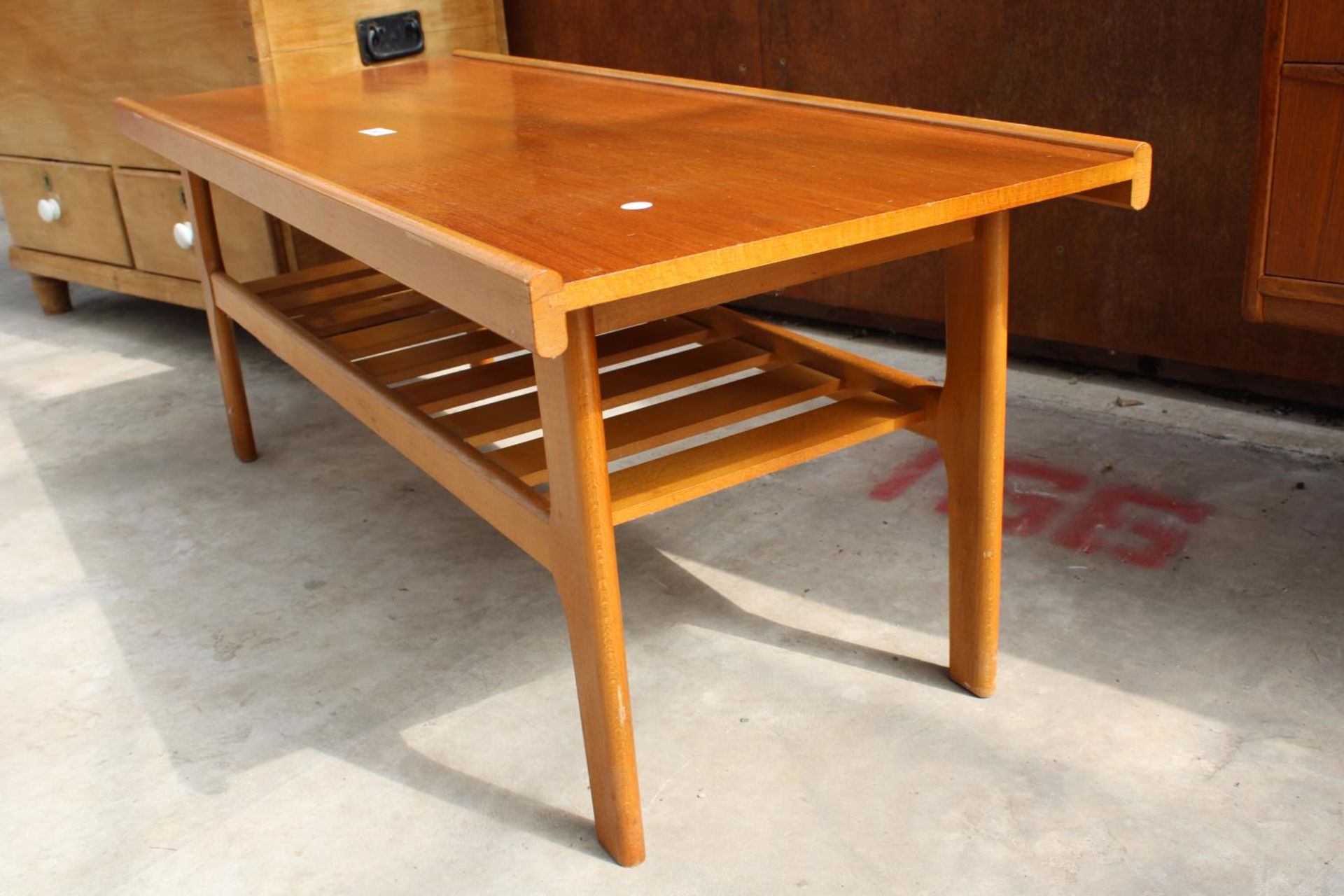 A RETRO TEAK 2 TIER COFFEE TABLE, WITH SLATTED BASE 44" X 18" - Image 2 of 3