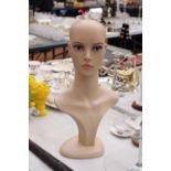 A MANNEQUIN HEAD DISPLAY MODEL, HEIGHT 50CM