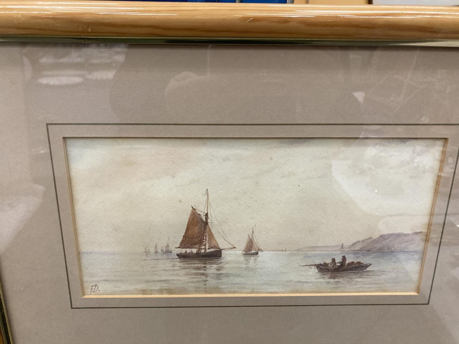 TWO FRAMED WATERCOLOURS OF BOAT SCENES SIGNED F.D - Image 5 of 6