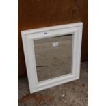 A MODERN CHEVAL MIRROR, WROUGHT IRON FRAMED MIRROR AND WHITE PAINTED MIRROR