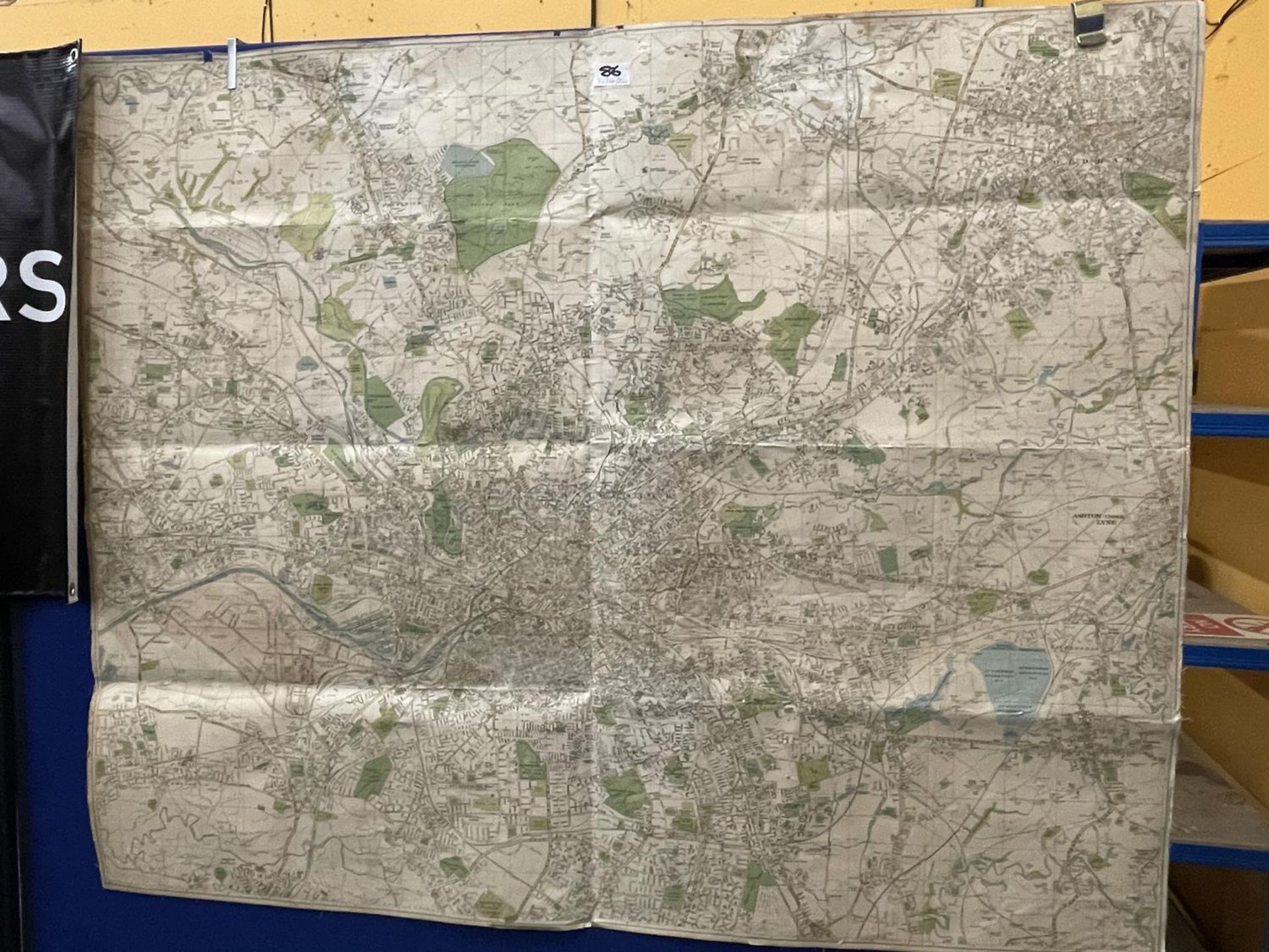 A LARGE VINTAGE MAP OF MANCHESTER AND THE SURROUNDING AREA