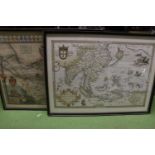 TWO FRAMED VINTAGE MAPS OF CHESHIRE AND THE ORIENT