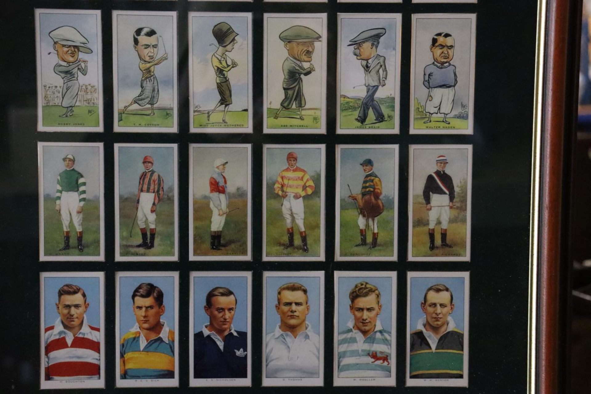 A FRAMED AND GLAZED MONTAGE OF SPORTING CIGARETTE CARDS - Image 3 of 4